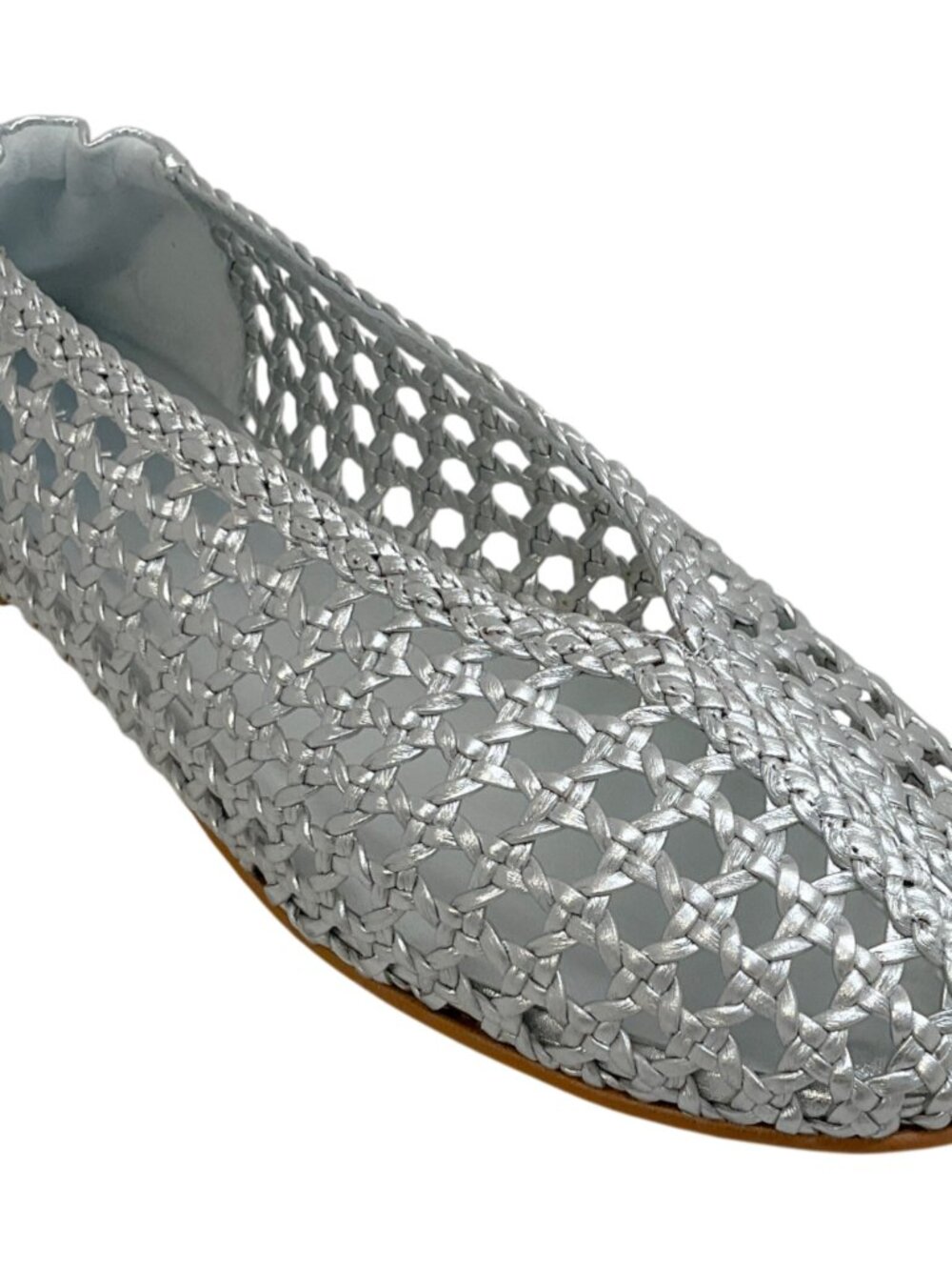 Freda Salvador Silver Leather Riley Woven Round Toe Flats